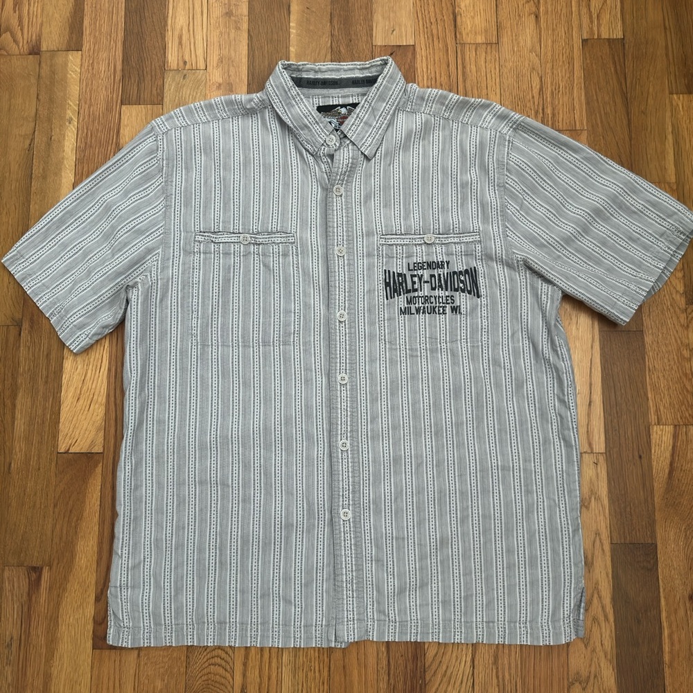 Harley-Davidson Men's Gray Pinstripe Button Up Shirt